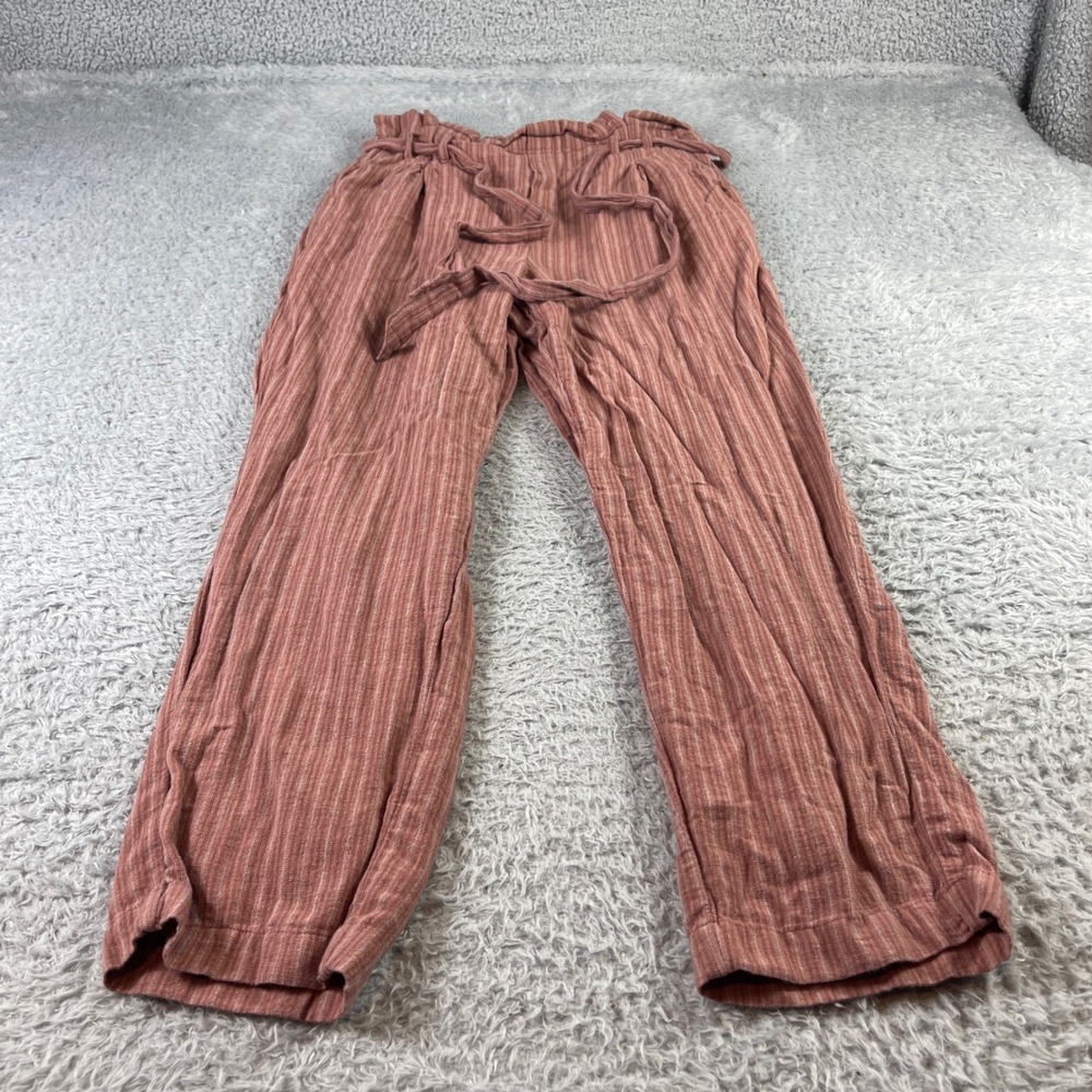 American Eagle Pink Striped Paperbag Waist Pants Medium Smocked Tie Front Boho